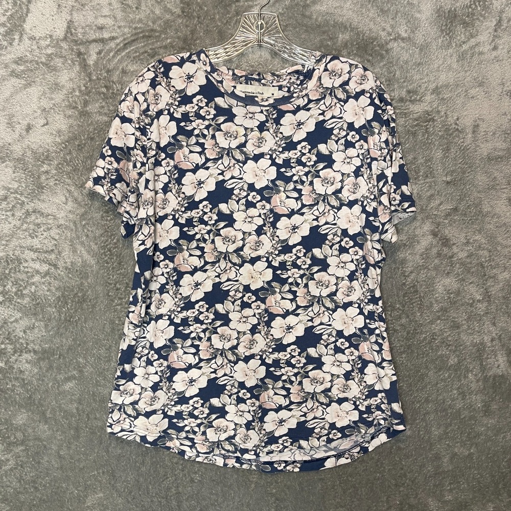 Abercrombie Fitch Women Soft AF Tee Floral Vintage Wash Stretch Shirt M